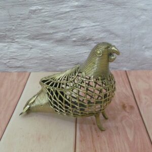 Handcrafted Dhokra Metal Art Collectible Showpiece Figurine Of Small Netted Parrot For Home And Desk Decor