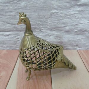 Handcrafted Dhokra Metal Art Collectible Showpiece Figurine Of Small Netted Peacock For Home And Desk Decor