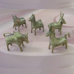 Handcrafted Dhokra Metal Small Animal Figurines – Assorted (Set of 5) For Home And Desk Decor